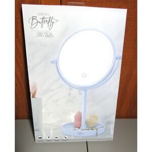 Urban Butterfly LED Vanity Mirror Round Face Cloud Blue Storage Compartment